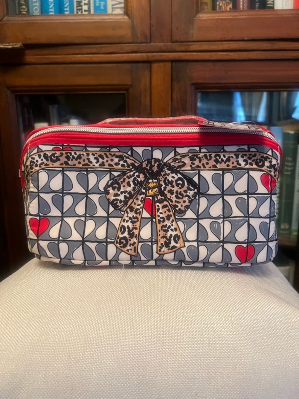 Brighton Wild Love Heart Tile Cosmetic Case with Leopard Bow and Red Trim